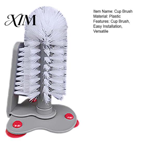 Hand Free Cleaner Suction Cup Bottle Brush, Wall Mounted Rotating Cleaning Scrubber, Plastic Home Kitchen Gadget Thick Bristles Sink Accessory