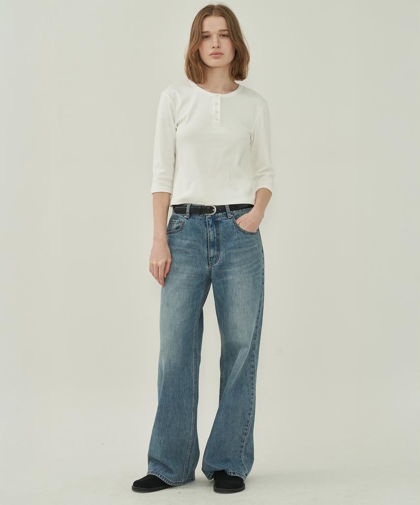 MOTT Henley Neck Slim T-Shirt - White