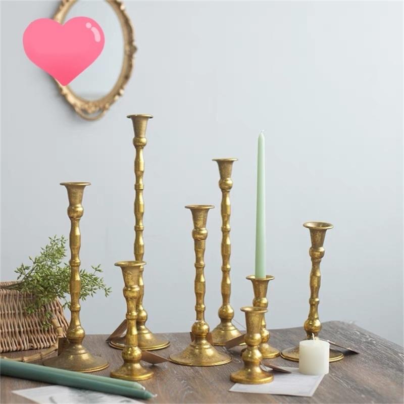 Metal Tapers Cand Holders Wedding Table Candlestick Stand in Antique Gold Iron for Entryway Displays and Standard 2.1 Cm Opening for Event Display
