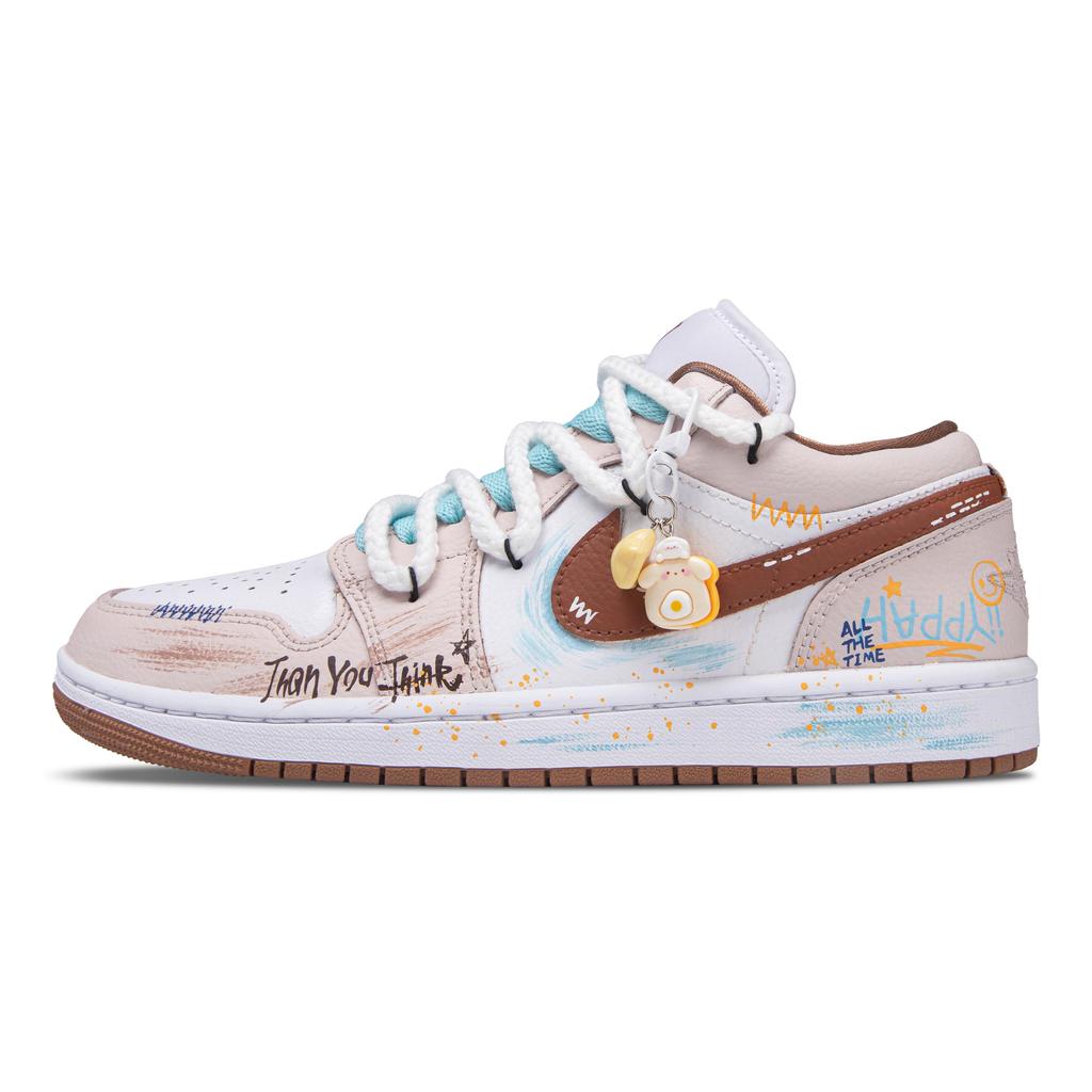 Jordan Air Jordan 1 Milk Brown Magazine Abrasion Resistant Low Top Vintage Basketball Shoes Unisex White Brown DC0774-202(Team864-)