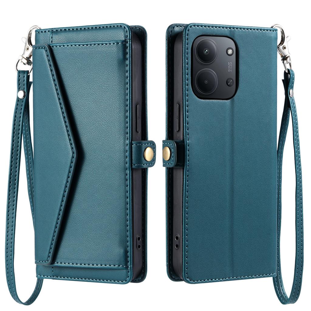 Dla Xiaomi Redmi 15C 5G (UE) (173mm)/15C 4G (UE) (173mm) Skórzane etui z paskiem na nadgarstek, portfel, podstawka, etui na telefon