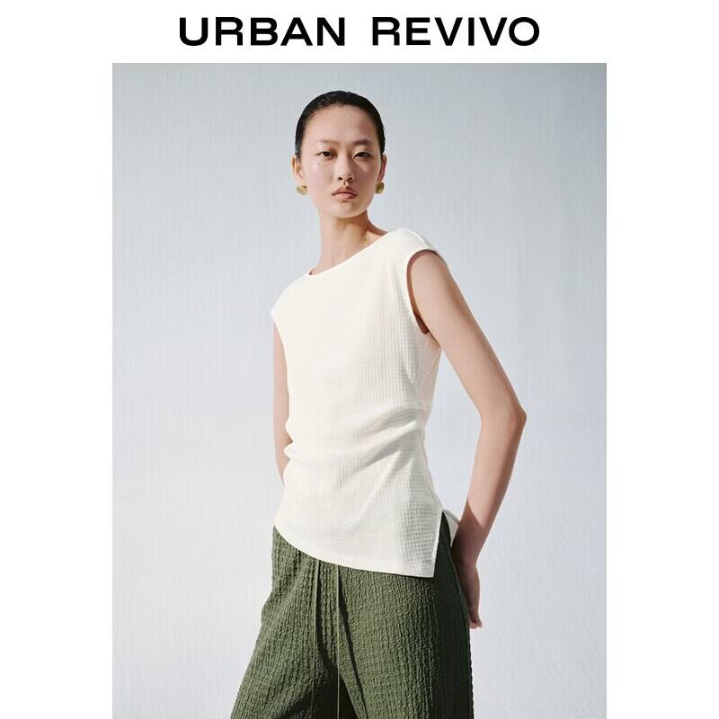 UR2026 Women s Elegant Irregular Hem Pleated Slim T-shirt L