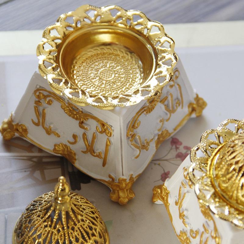 Middle Eastern Arabic Resin Incense Burner Gold Metal Combination Incense Burner Classical Retro Style Aromatherapy Burner