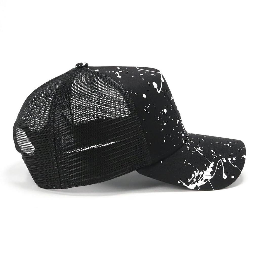 newera Mesh Cap 9FORTY Trucker 14666190 N010AT465 Black Splash Paint Black Free BLACK PATCH ONSPOTZ Custom Made Hat Kyu Forty Unisex Unisex Summer