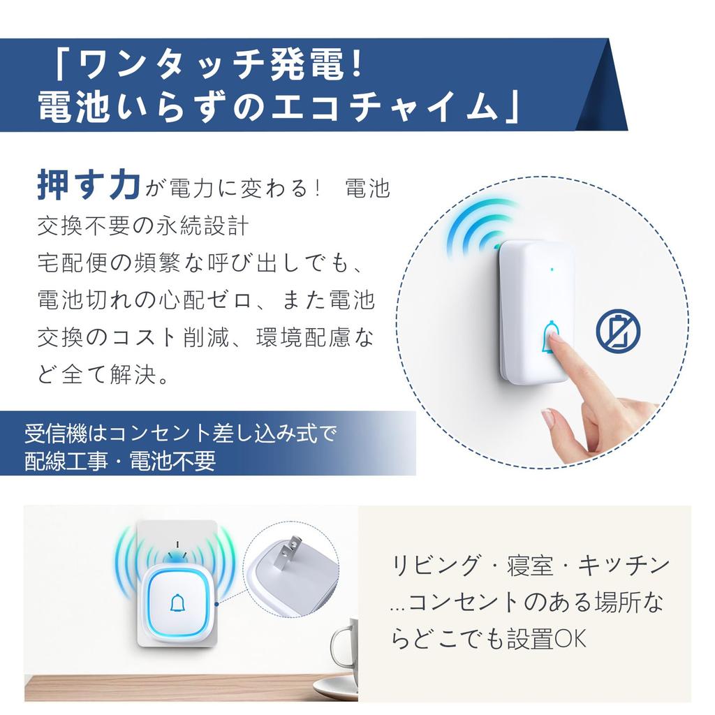 Shizunami Wireless Automatic Power Waterproof and Loud 115dB 7 Volume LED 300M Wireless Light No Installation Sound and Light Call Simple Chime for