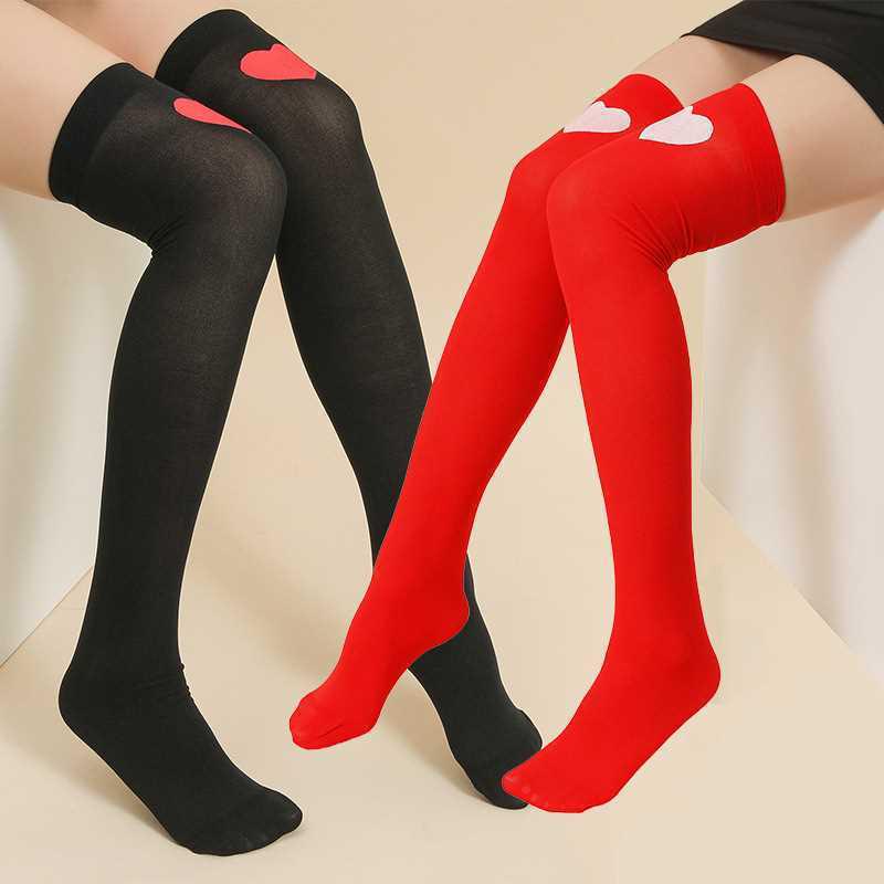 Mehrfarbige Kniehohe Halloween-Socken mit Herzmuster - Lolita Maid Stil