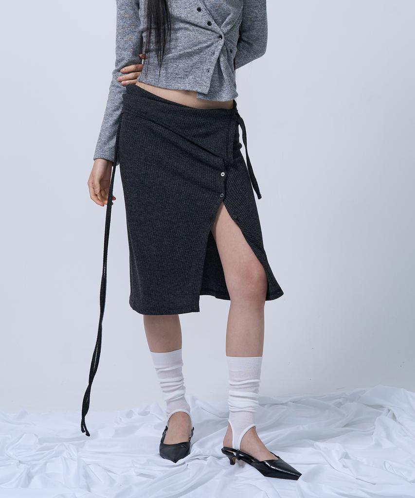 G Museum Layerable Button Wrap Skirt (Melange Charcoal)
