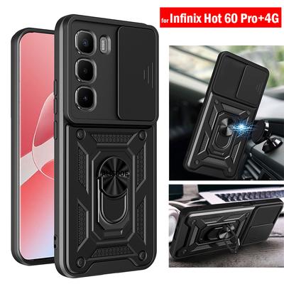 Držák brnění Pouzdro pro Infinix Hot 60 Pro Plus 4G Pouzdro Kryt Posuvná Ochrana Kamery Prsten Stojan Nárazuvzdorný Zadní Kryt