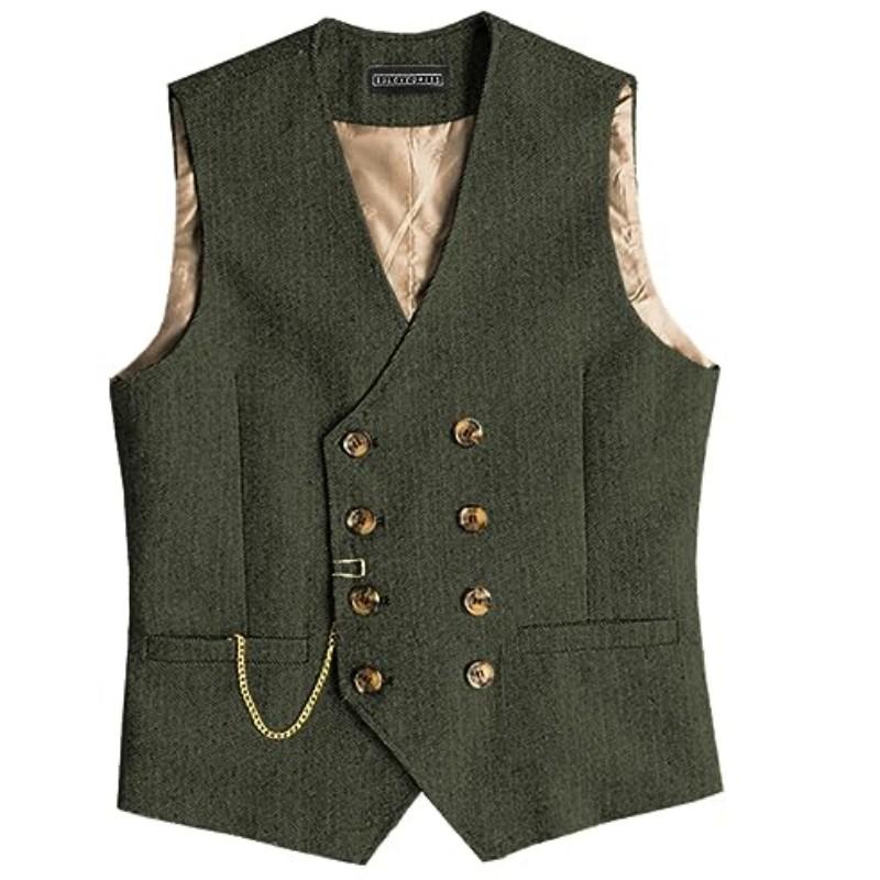 Men Suit Gray Vintage Double Breasted Blend Waistcoat For Wedding Groomsmen Banquet Men Coat