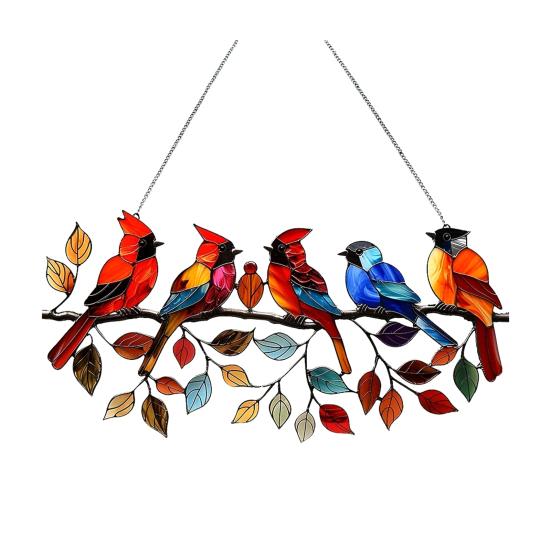 Yousheng Colorful Birds Sun Catcher Acrylic Hanging Ornament Stained Glass Style Suncatcher Bird Lovers Gift for Home Window Decor Garden Porch