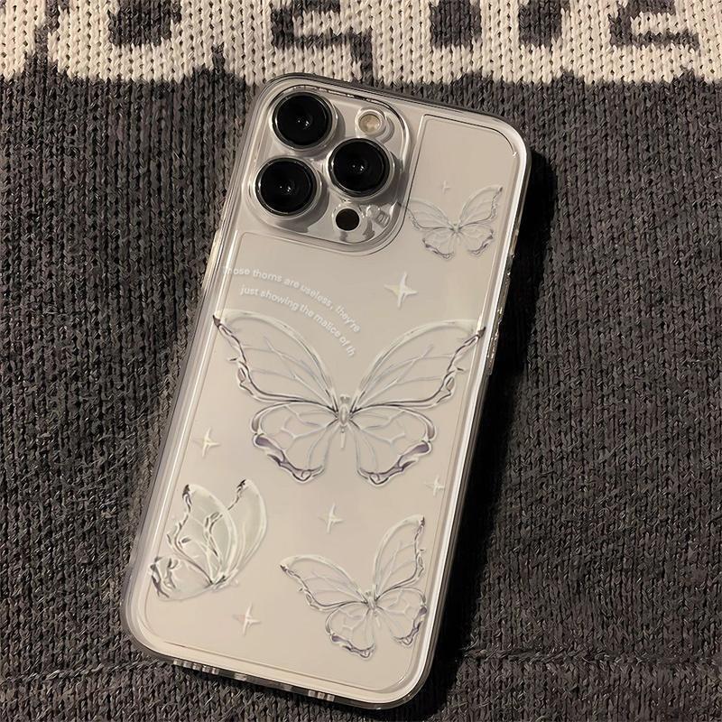Silver butterfly for Apple 16PROMAX mobile phone case iPhone15 transparent 14 creative 13 soft case 12 advanced