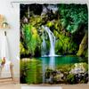 Waterfall Shower Curtain Natural Landscape Outside Window Scenery Forest Flowing Stream Bathroom Decor Polyester Bath Curtains