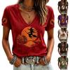Women's Fashion Casual V-Neck Short Sleeve Printed Blouse Top for Every Day Wear