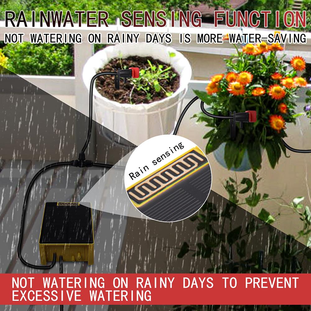 Solar Power Double Pump Watering Timers Automatic Drip Irrigation System Built-In Lithium Battery Rain Sensing for Garden Plant