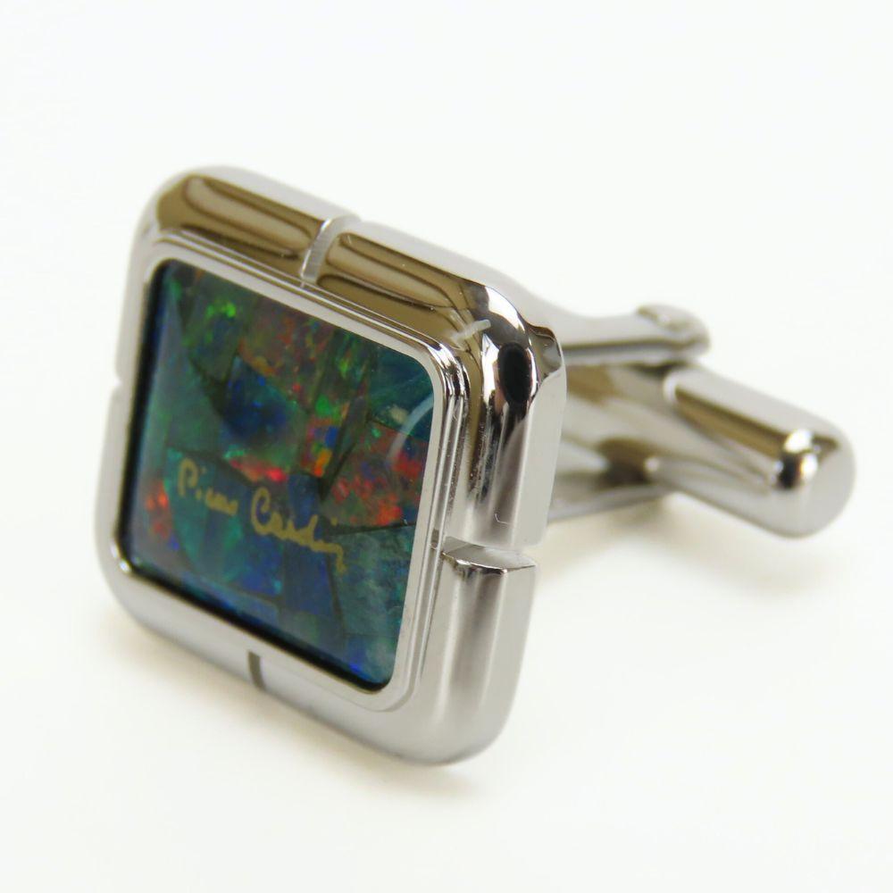 Used Pierre Cardin cuffs metal Silver Green system Cufflinks and Tie pin set