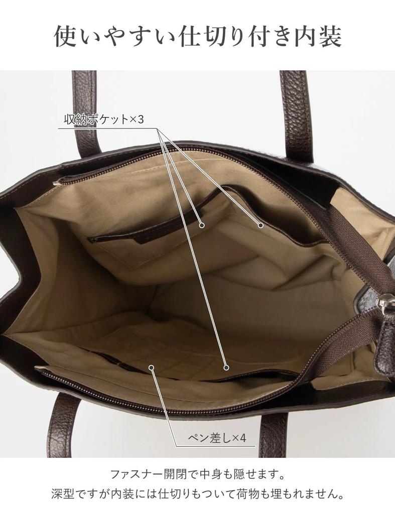 Leather Laboratory Genuine Leather Tote Bag, Cowhide Leather, A4 Size, Large Capacity, Vertical Design, Perfect for Commuting, Casual, Business,