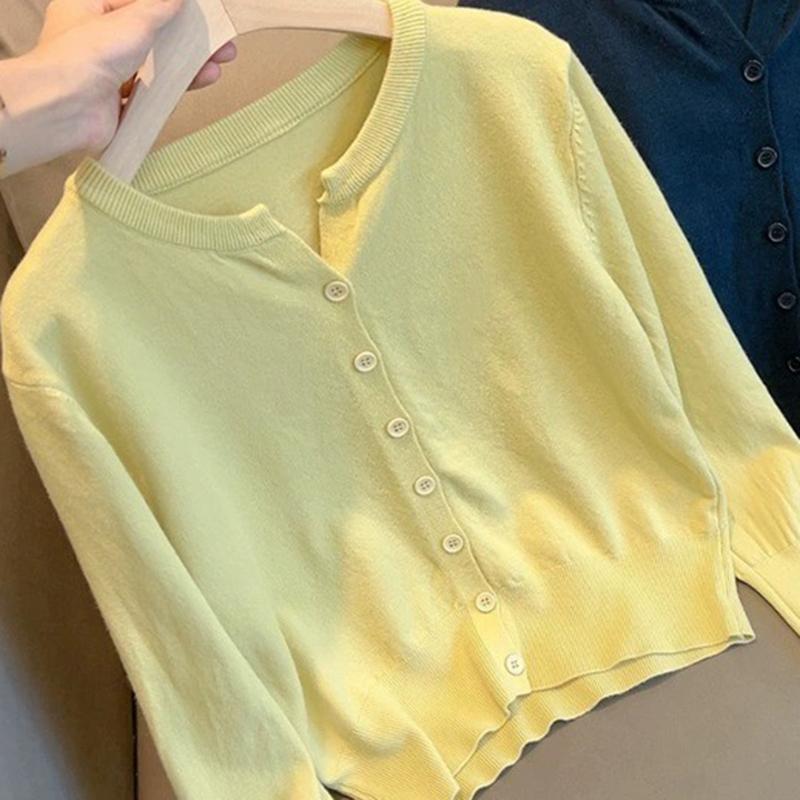 Women Autumn Winter Long Sleeve V Neck Wardrobe Staple Solid Color Thin Loose Cardigan Sweater Coat