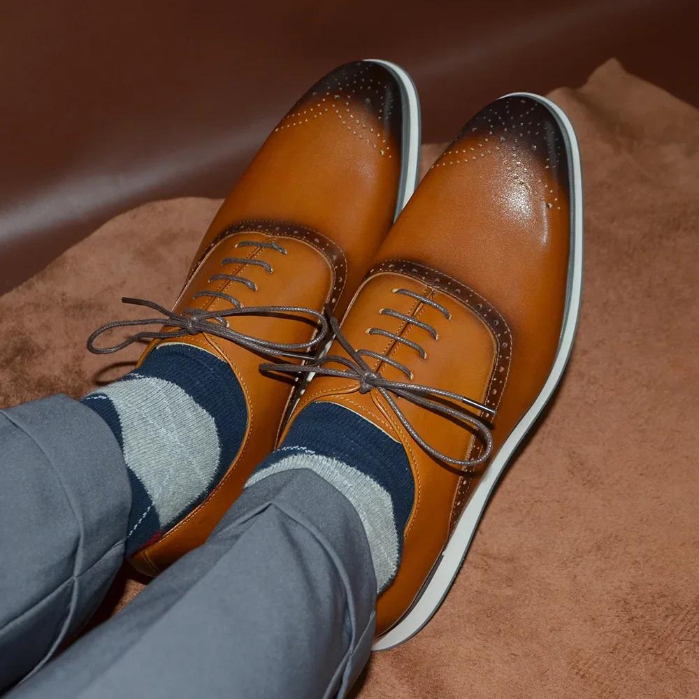 Classy Mens Dress Oxford Shoes Handmade Genuine Leather Soft Flat Sneakers Brogue Brown Black Party Business Formal Shoes Man