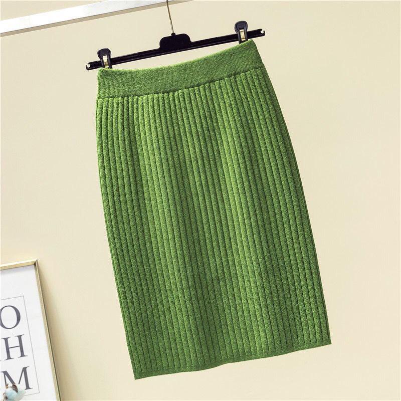 Large Size High Waist Hip Hugging Knitted Half Skirt Yarn Versatile Skirt