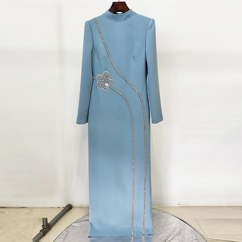 2025 Elegant Long Sleeve Beaded Rhinestone Gown