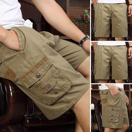 Sommer Herren Casual Shorts Locker Elastischer Bund Verstellbarer Kordelzug Mehrere Taschen Kurze Hosen Mittelalterlicher Mann Knielang Sporthose