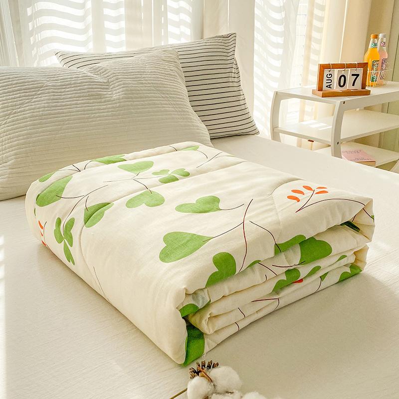 Cool Cotton Summer Thin Quilt, Machine Washable Single Double Pure Cotton Quilt, Air Conditioning Summer Blanket
