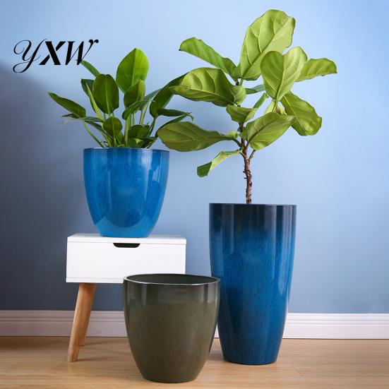 Contenedor Grande para Plantas Maceta Profunda Cerámica de Imitación con Agujero de Drenaje Resina Monstera Elegante Decoración de Porche Maceta Plato para Interiores