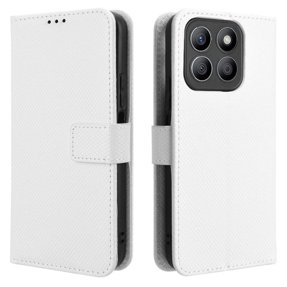 

For Honor X8c 4G Case PU Leather Diamond Texture Wallet Phone Cover White