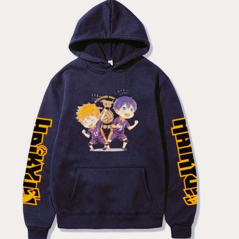 Japan Anime Haikyuu Shoyo Hinata and Tobio Kageyama Graphic Printed Hooded Men Women Manga Hoodies Casual Pullover Sweatshirt