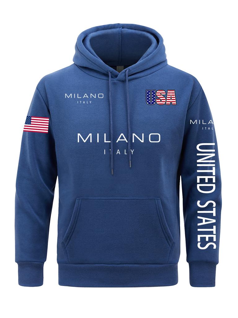 Milano Letter Herren Hoodies Amerikanische Flagge Hoodie Pelzfutter Fleece Kapuzenpullover Mann Freizeit Frühling Herbst Kleidung