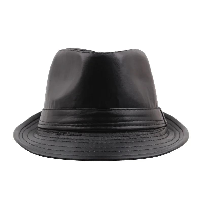 PU Leather Gift Fedoras  for Middle-aged and Elderly Autumn and Winter Outdoor Leisure Gentlemen Jazz Hat for Men Panama Hat