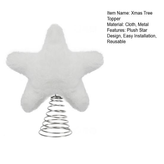 Christmas Tree Topper Plush Star Decoration Xmas Five-Pointed Star Tree Topper with Spring for Holiday Tree Decoration