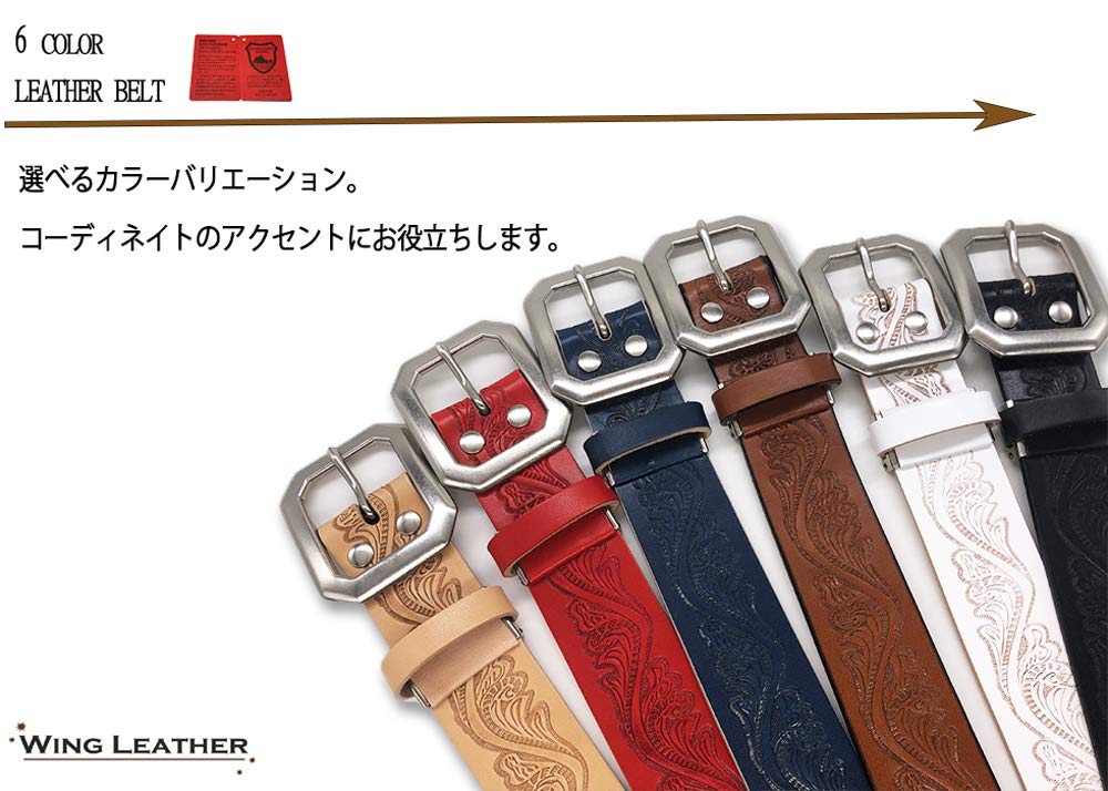 WING LEATHER Tochigi Leather Belt - Men's Genuine Leather Casual Belt, Made in Japan, Cowhide, Domestic, Stylish Embossed Craft, 40mm, W002, Size M,