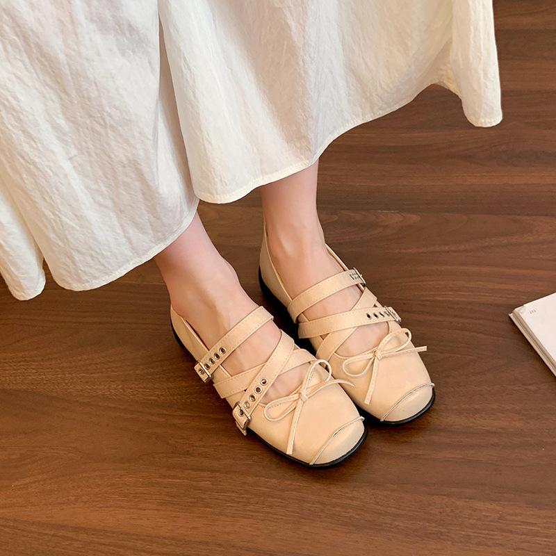 French Retro Design Square Head Cross Buckle Mary Jane Shoes Women's 2025 Summer New Versatile Ballet Shoes