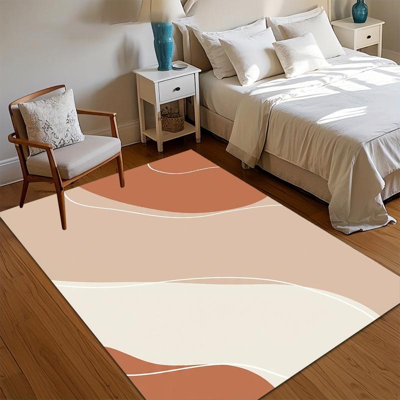A Soft Non-Slip Carpet Warm Brown Curve Geometric Area Rug Floor Carpet for Living Room Bedroom Nursery Kids Room Decor