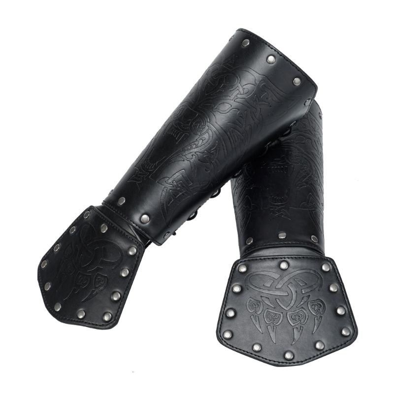 Viking Knight Arm Gauntlets Bracer Vintage Faux Leather Gauntlets Wristband Medieval Leather Bracers Arm Armors