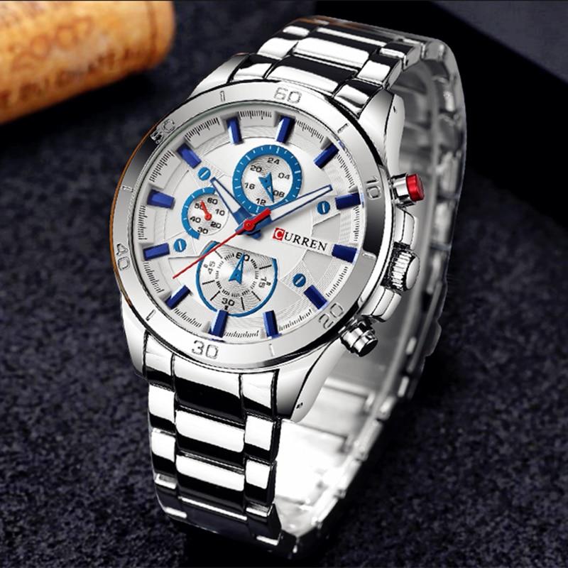 Curren Black Gold Watch for Men Fashion Quartz Sports Wristwatch  Chronograph Clock Date Watches Stainless Steel Male Watch