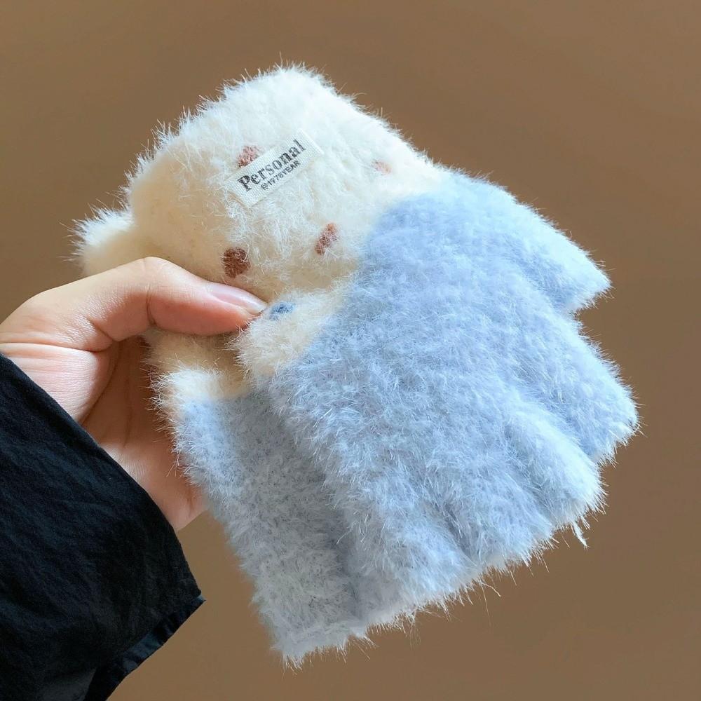 Polyester Plush Knitted Gloves Thick Warm Winter Gloves Soft Half Finger Gloves  Girls