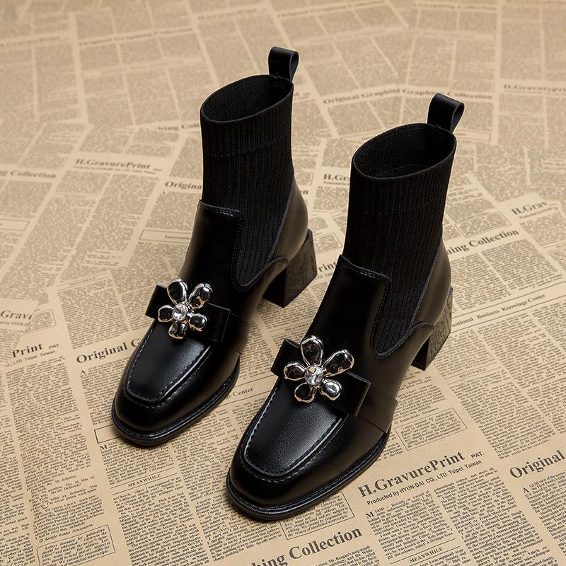 Elastic Socks Boots Women's Super Feet Small Skinny Boots Elastic High Heel Thick Martin Boots