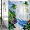 Ocean Scenery Coconut Tree Greenery Shower Curtain, Bathroom Decorative Shower Curtain, Waterproof Shower Curtain with Hooks
