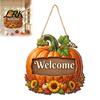 Festive Harvest Festival Decor Autumn Pumpkin Gnome Welcome Sign for Front Door, Rustic Wood Hanging Autumnal Home Wall Art Ornament with Hemp