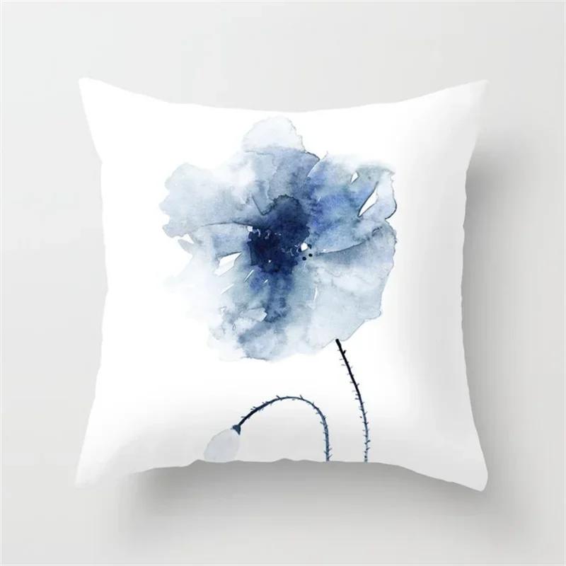45x45cm Blue Ink Flower Pillowcase Sofa Living Room Home Decoration Abstract Geometric Polyester Cushion Cover Bedroom Decor
