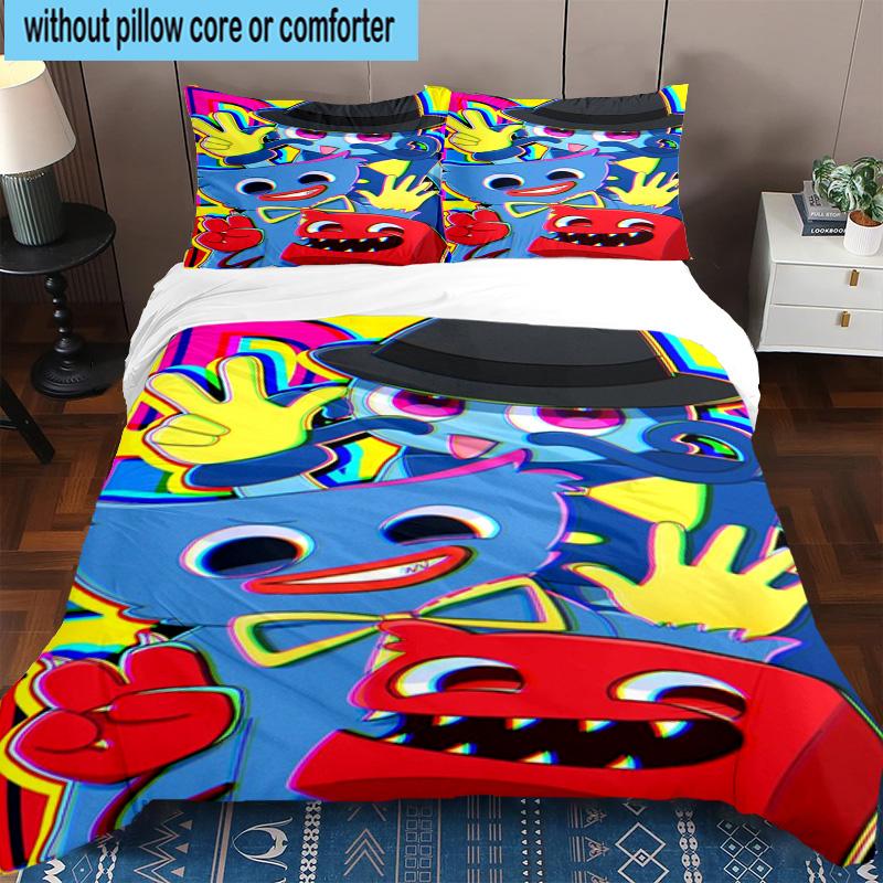 Blue Monster Huggy Family 3pcs Bedding,Including 1pc Duvet Cover And 2pcs Pillowcases Perfect for Christmas,Ideal for Bedroom, Dormitory