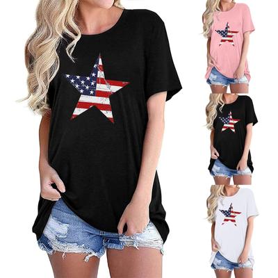 Women Casual Independence Day Printing Round Neck Loose Tops T-shirt Blouse