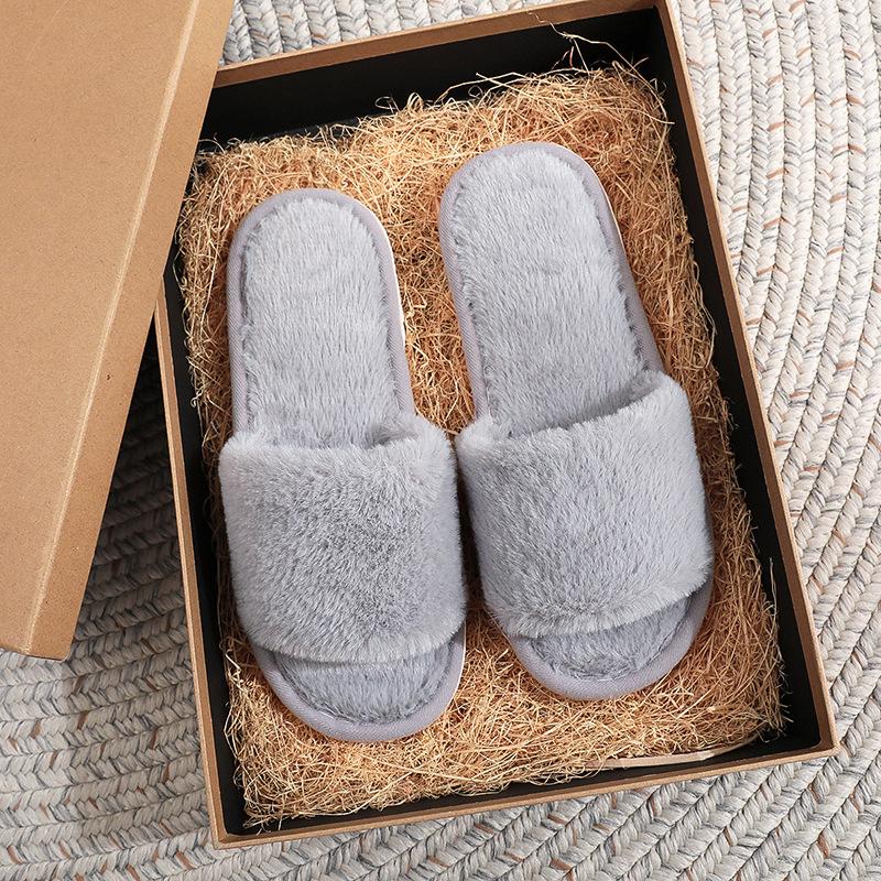 

Плюшевые хлопковые тапочки для осени и зимы, противоскользящие хлопковые тапочки для дома 44-45 серый