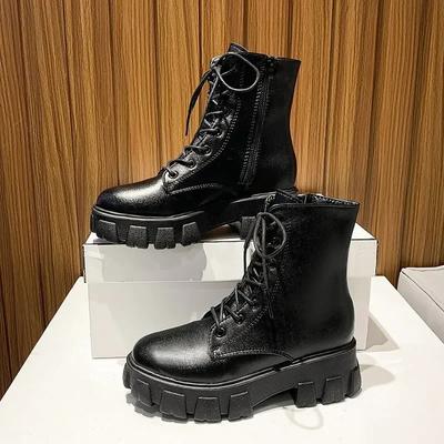 Neue Stiefeletten für Damen, Herbst- und Wintermode, mit Schnürung, Chelsea-Reißverschluss, Botas Mujer, Sportstiefel mit Plateauabsatz, Damenschuhe