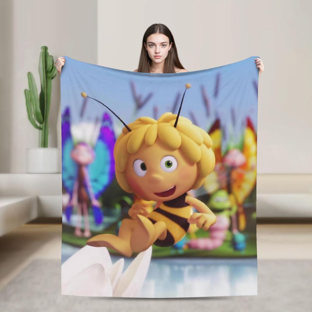 Maya The Bee With Flowers Cartoon Throw Blanket for Couch  Fuzzy Soft Plush Blanket 50x60 Inches Multiple Sizes Bedspreads