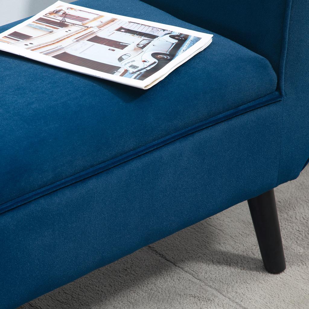 Padded Storage Bench for Indoor in Velvety Fabric with Armrests, 118x42x66cm - Blue
