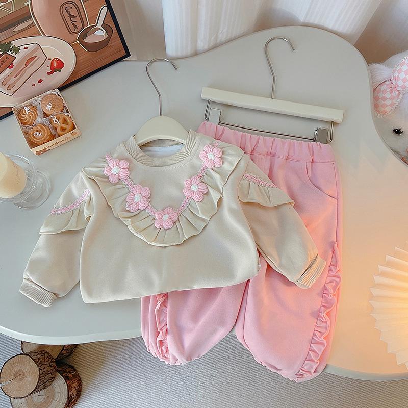 

Осенний комплект из двух частей с цветочным принтом и оборками для девочек - Маленький и Средний 80cm-120cm / Set of 5 розовый