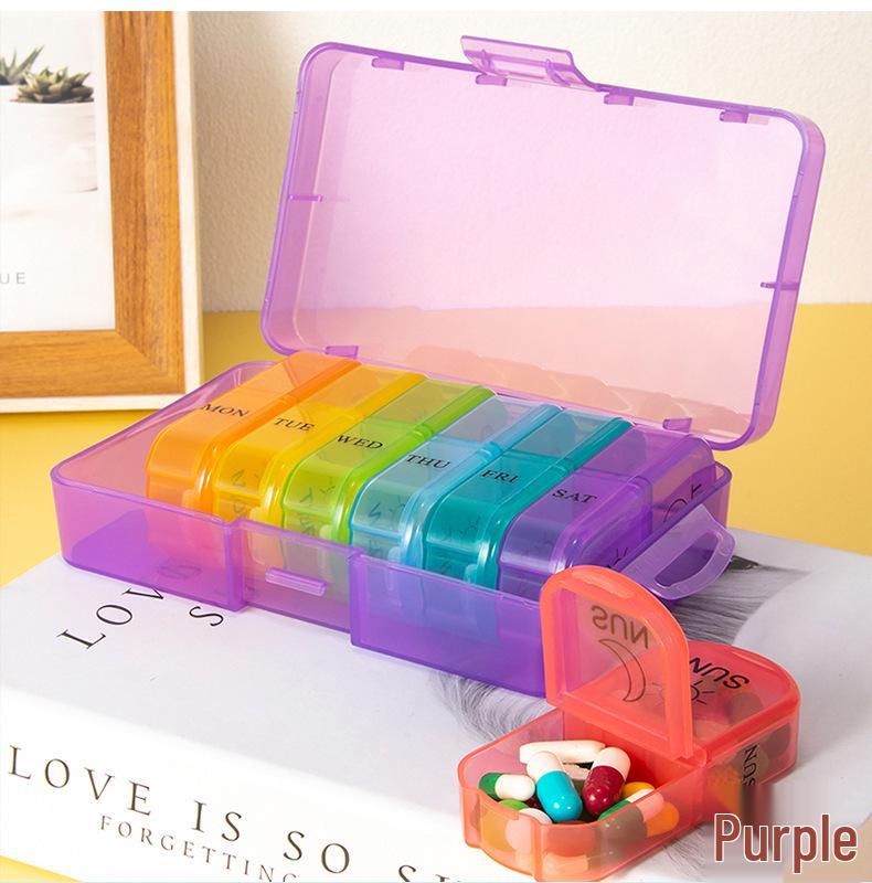 Kerry 14-Fächer Wöchentlicher Regenbogen-Pillenorganizer - Tragbarer, farbenfroher Pillenspender mit großer Kapazität